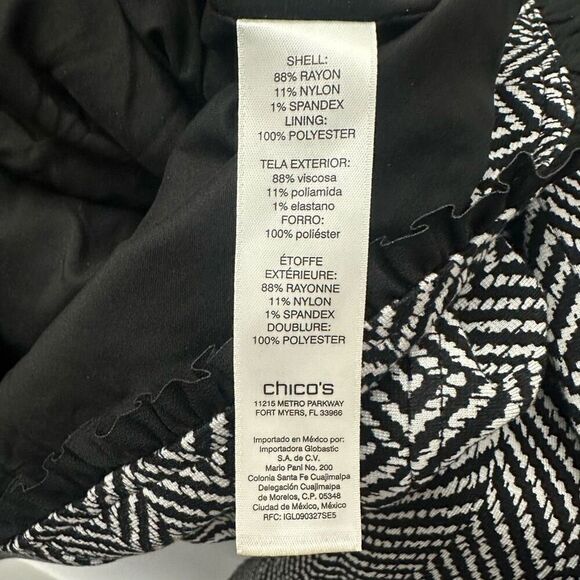 Chico's Black White Herringbone Ponte Blazer Jacket Ruffled Trims sz 2 Medium - Picture 7 of 10